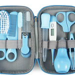 PandaEar Baby Healthcare & Grooming Kit - Baby Safety Set Comb, Brush, Finger Toothbrush, Nail Clippers, Scissors, Nasal Aspirator - Nursery Care Kit (Blue)