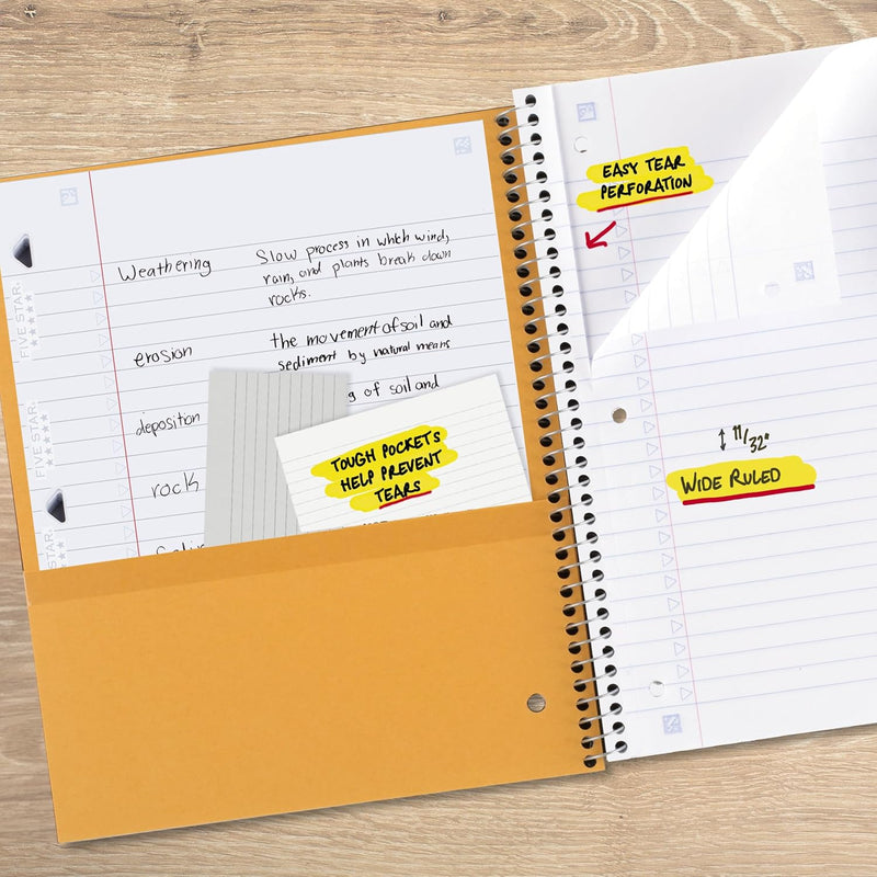Five Star Spiral Notebook + Study App, 3 Subject, Wide Ruled Paper, 8" x 10-1/2", 150 Sheets, Fights Ink Bleed, Water Resistant Cover, Forest Green (73176)
