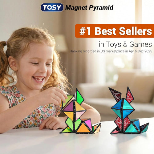 tosy 1 billion shape magnetic pyramid stone, 12 pieces, 243 magnets, holographic design, puzzle and STEM toy