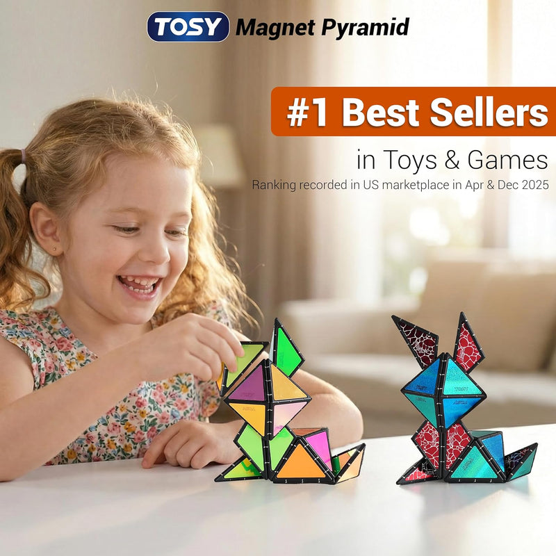 tosy 1 billion shape magnetic pyramid stone, 12 pieces, 243 magnets, holographic design, puzzle and STEM toy