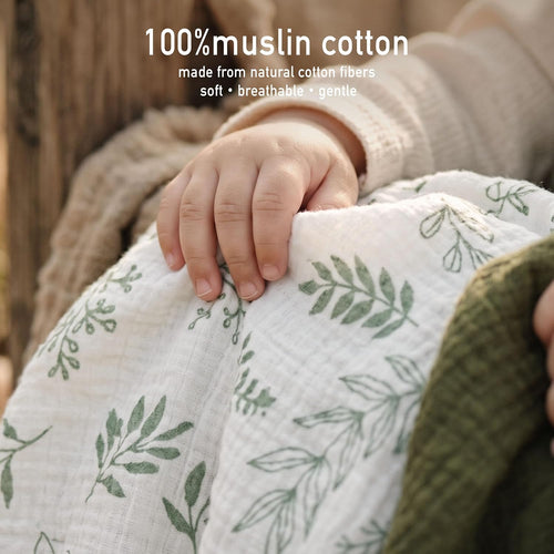 Muslin Receiving Blankets 5 Pack, Soft Swaddle Wraps for Newborn Babies | Breathable Skin-Friendly Muslin Cotton, Neutral Swaddle Blanket for Boys & Girls, Newborn Baby Essential, Bright Leaves