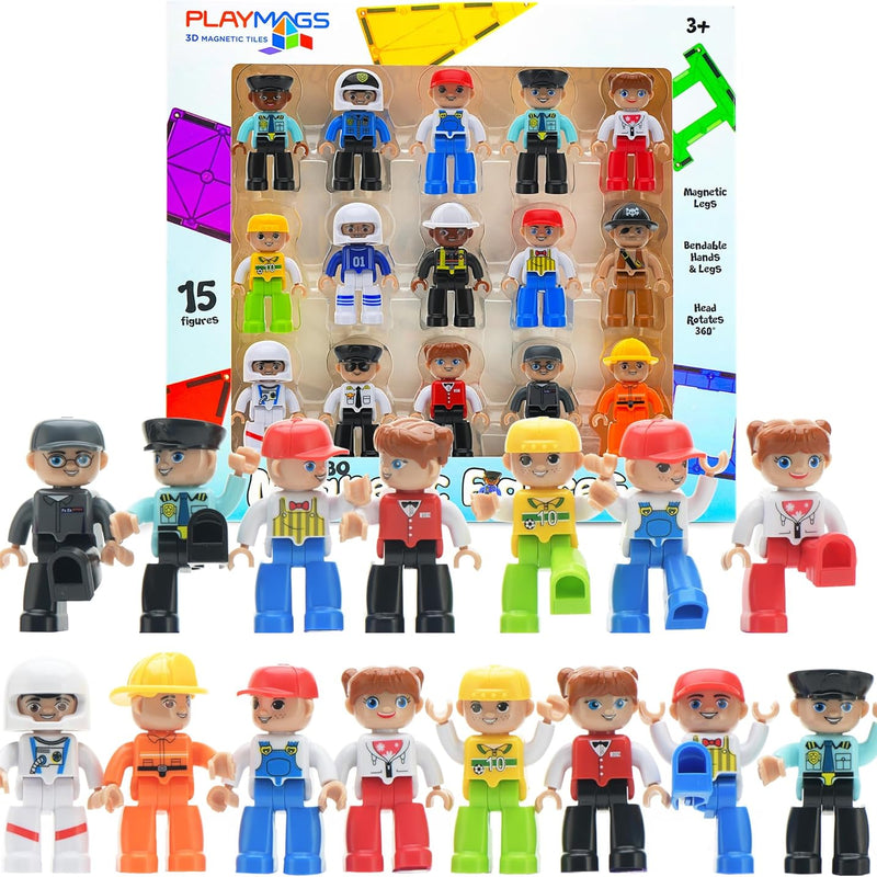 Playmags 100-Piece Magnetic Tiles for Kids, STEM Building Blocks Set with Click-in ABC Learning Tiles and Magnetic Figures