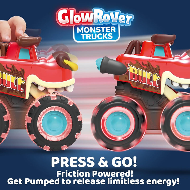 joyin 3-pack motion-activated light-up monster trucks for toddlers with led wheels and press-and-go feature