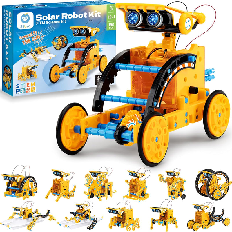 Sillbird 12-in-1 Solar Robot Building Kit: STEM Gift for Boys Aged 8-13, DIY Science Educational Robotic Toy