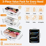 YQBRAO Clear Hard Shell Organizer Cases, 3-Pack, White | Rigid 1.2 mm clear PET organizers with multi-size design for travel, home storage, and everyday essentials.