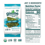 Gimme 20 CT Sea Salt Organic Roasted Seaweed Snacks, 5g, 0.17oz