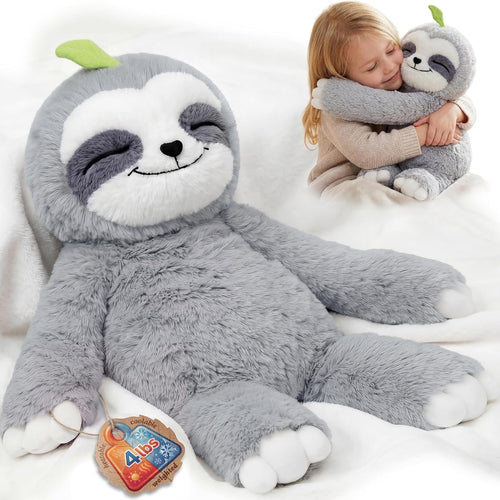 Mewaii 4 Lbs Weighted Stuffed Animals with Heating Pad- Heavy Belly & Limbs, 20" Sloth Heated Plush for a Realistic Hug, Super Soft Fluffy Plush Toy for Kids