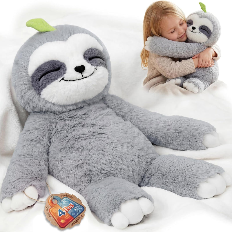 Mewaii 4 Lbs Weighted Stuffed Animals with Heating Pad- Heavy Belly & Limbs, 20" Sloth Heated Plush for a Realistic Hug, Super Soft Fluffy Plush Toy for Kids