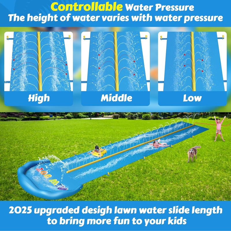 Evoio Water Slide, 32.8FT Inflatable Splash Water Slip with 2 Racing Lanes for Kids Boys Girls Adults, Water Slide Outdoor Water Toys for Backyard Garden