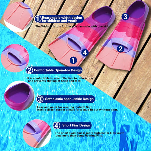 Kids Short Swim Fins, Lap Training Flippers for Pool Youth Beginners
