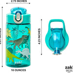 Zak Designs Dinosaur 16oz Leak-Proof Straw Kids Water Bottle, Plastic