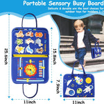 Blue toddler busy board with 12 pages of interactive learning activities for boys, ideal birthday gift for 1-3 year olds