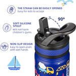 Fanhaw 14 oz Kids Water Bottle for School, Insulated Water Bottle with Straw Lid, Stainless Steel Vacuum Insulated Bottle for Boys & Girls, Leak-Proof, BPA Free(Blue - Under Construction)