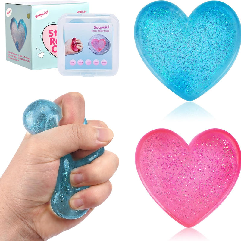 2-Pack Stress Cube Set: Quiet Squishy Toys for Anxiety Relief & Improve Focus, Durable, Sensory Squeeze Blocks for Adult Kid in Classroom Office Home Car (2” Wide, Blue & Pink)
