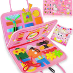 Exorany 8-Page Busy Board for Toddler Girl, Sensory Learning Toy with 20+ Activities, Soft Felt Material, Lightweight and Compact Design