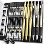Nicpro 6PCS Art Mechanical Pencil Set, 3PCS Metal Drafting Pencil 0.5 mm & 0.7 mm & 0.9 mm & 3PCS 2mm Graphite Lead Holder (2B HB 2H) For Writing, Sketching Drawing With Lead Refills Case