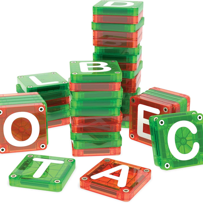 MAGNA-TILES microMAGS Learn Letters 56-Piece Magnetic Construction Set, The Original Magnetic Building Brand