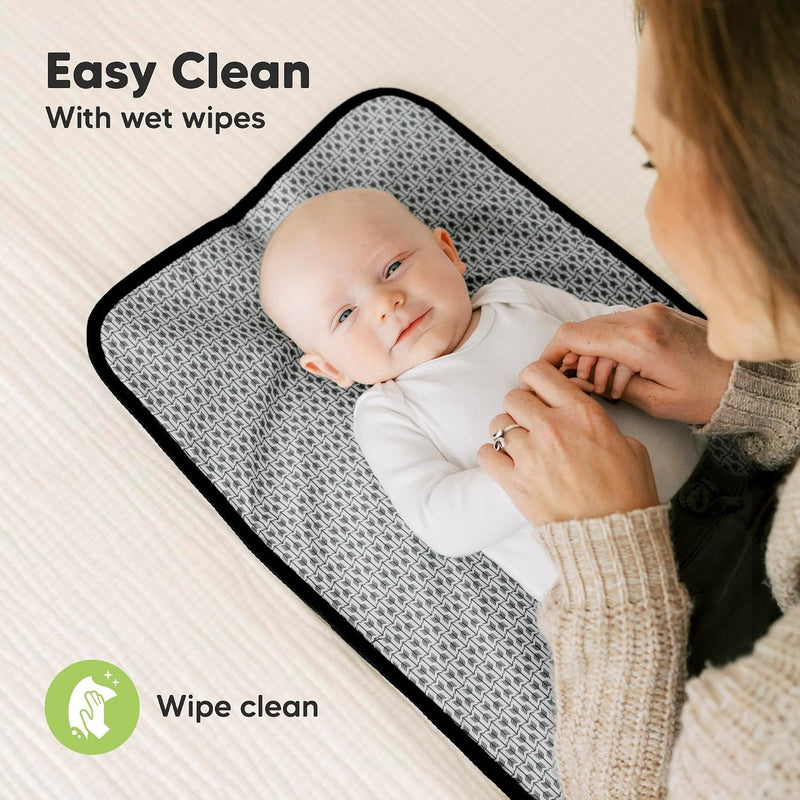 KeaBabies Portable Diaper Changing Pad, Easy Wipe Clean, 25x13 (Black Geo) | Foldable Waterproof Baby Changing Mat for Diaper Bag, Compact, Lightweight, Newborn, Infant, Baby Changer Travel Essential