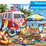 Buffalo Games – Dog Days of Summer by Tom Wood 750 Piece Jigsaw Puzzle for Adults – Precision-Cut Pieces, Beautiful Artwork, and Hours of Relaxing Fun - Relaxing Beach Day with The Family Pet