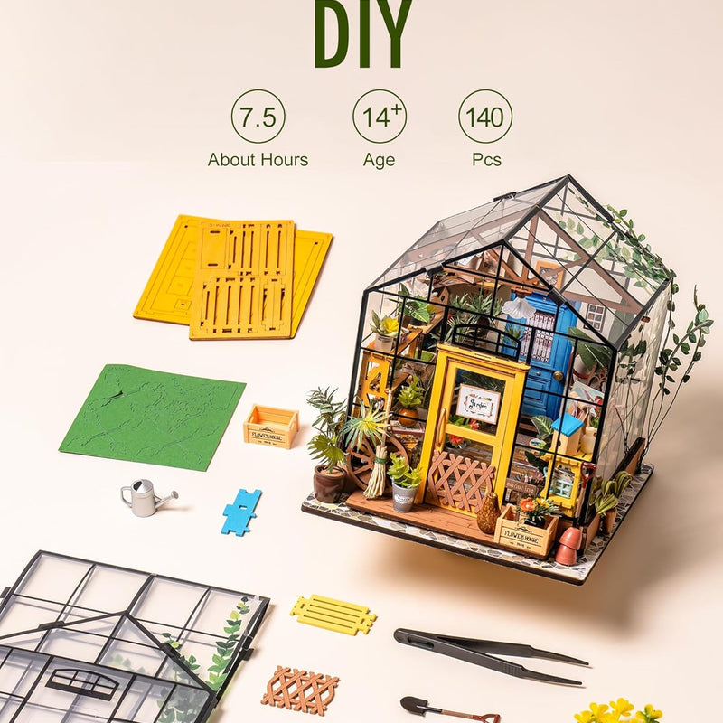 Rolife DIY Miniature Greenhouse Kit with Furniture for Adults, Halloween/Christmas Decorations - Cathy's Greenhouse