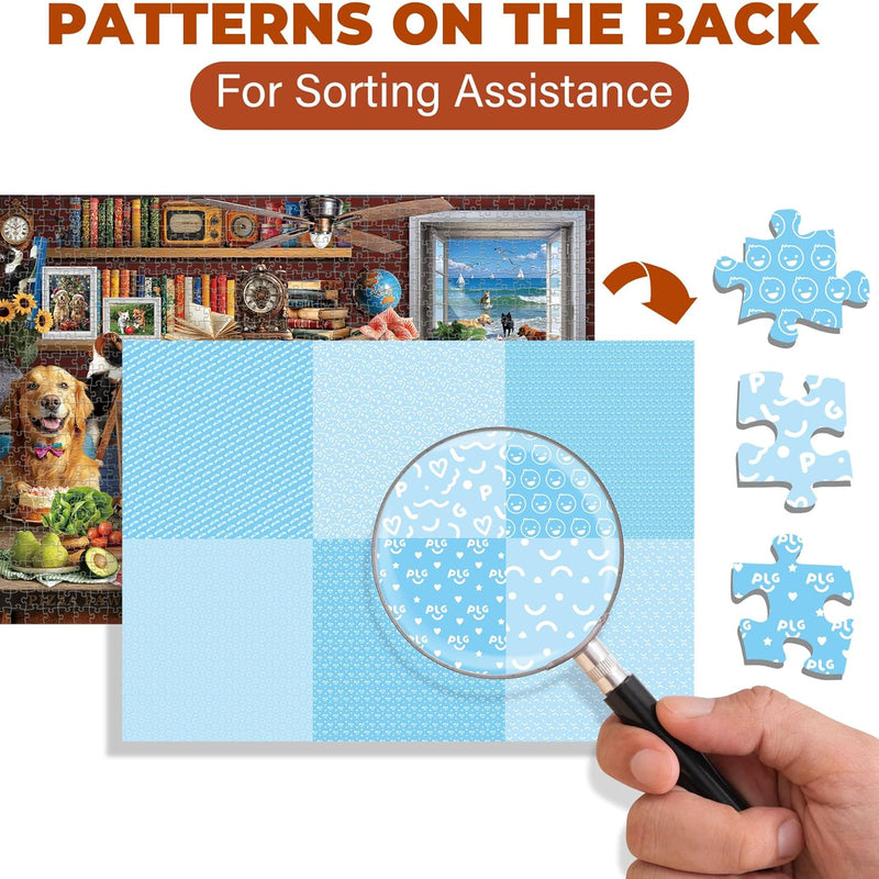 BenBen Puzzles for Adults 1000 Pieces, Dogs' Dinner Party, Dog Jigsaw Puzzle with Patterns on Back, Funny Animal Puzzle, Challenging Puzzles for Family Game Night, Home Décor