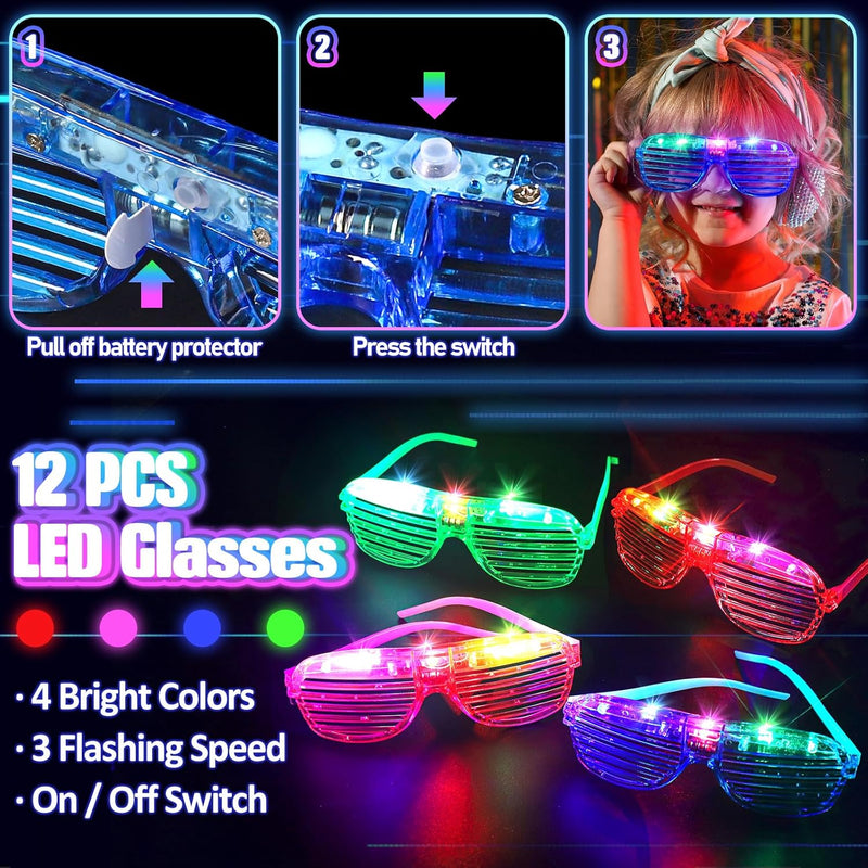 150PCS Glow Party Supplies: Glasses, Headbands, Rings, 100 Glow Sticks for Kids & Adults
