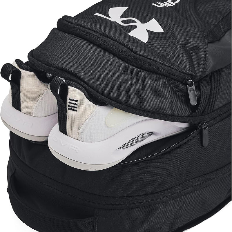 Under Armour Unisex-Adult Hustle 6.0 Backpack, (002) Black/Black/White, One Size Fits Most