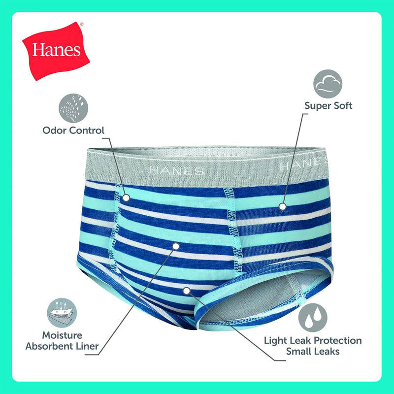 Hanes Boys' Potty Training Underwear, Light Leaks Toddler Cotton Briefs and Boxer Briefs, Multi-pack