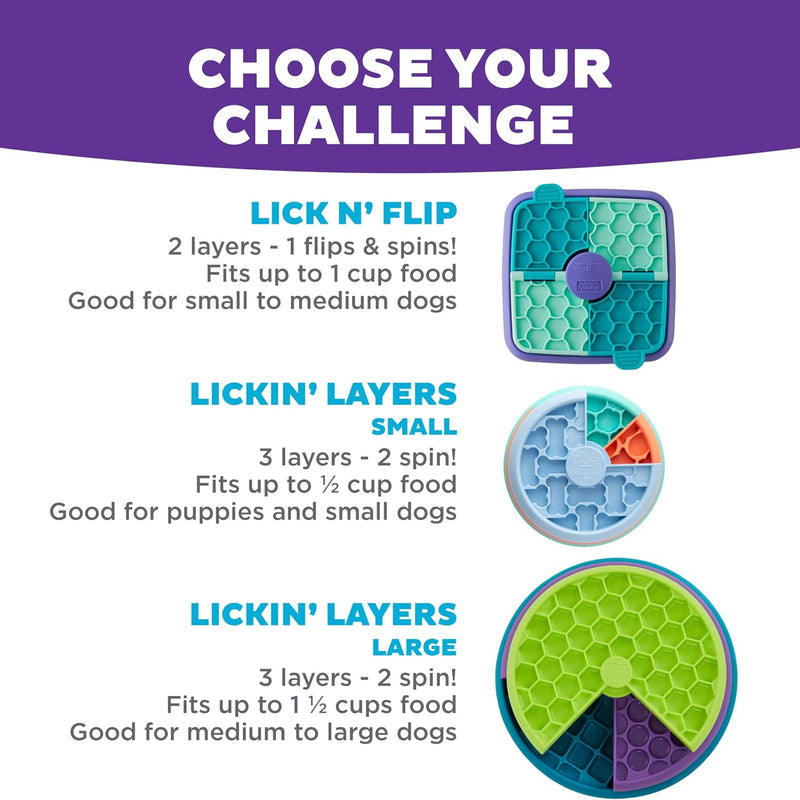 Outward Hound by Nina Ottosson Lick N’ Flip Level 1 Dog Puzzle Toy, Lick Mat & Slow Feeder – Non-Slip Base Beginner Enrichment for Small & Medium Dogs, Holds 1 Cup Wet or Dry Food, 7.4" x 7.4"