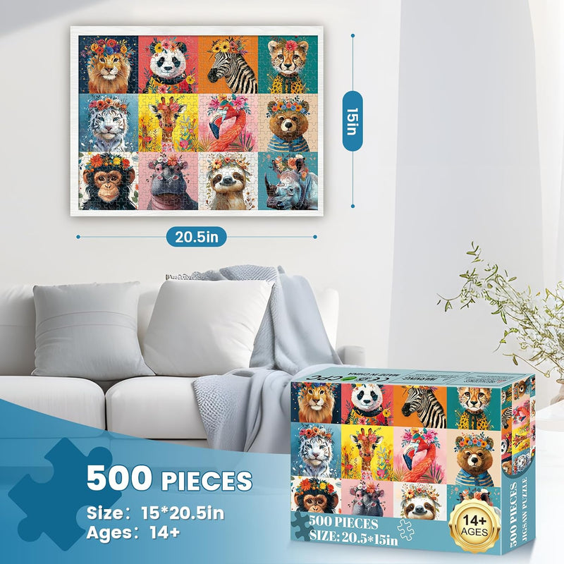 500 Piece Puzzles for Adults,Beautiful Wild Animals Jigsaw Puzzle for Adults Seniors,Recycled Cardboard Dogs Puzzle 500 Piece,Family Activity Great Gift for Family Friends 20.5 * 15 inch