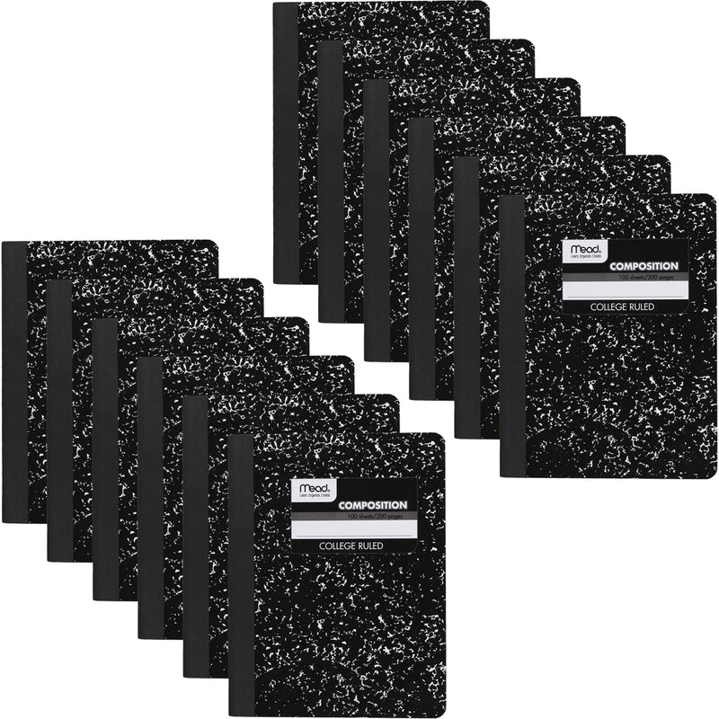 Mead Composition Notebook, 3 Pack, College Ruled Paper, 7-1/2" x 9-3/4", 100 Sheets per Comp Book, Black Marble (38111)