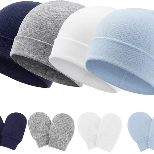 BQUBO Baby Hats and Mittens Infant Cotton Beanie Gloves No Scratch Set Newborn Hospital Hat for Boys Girls