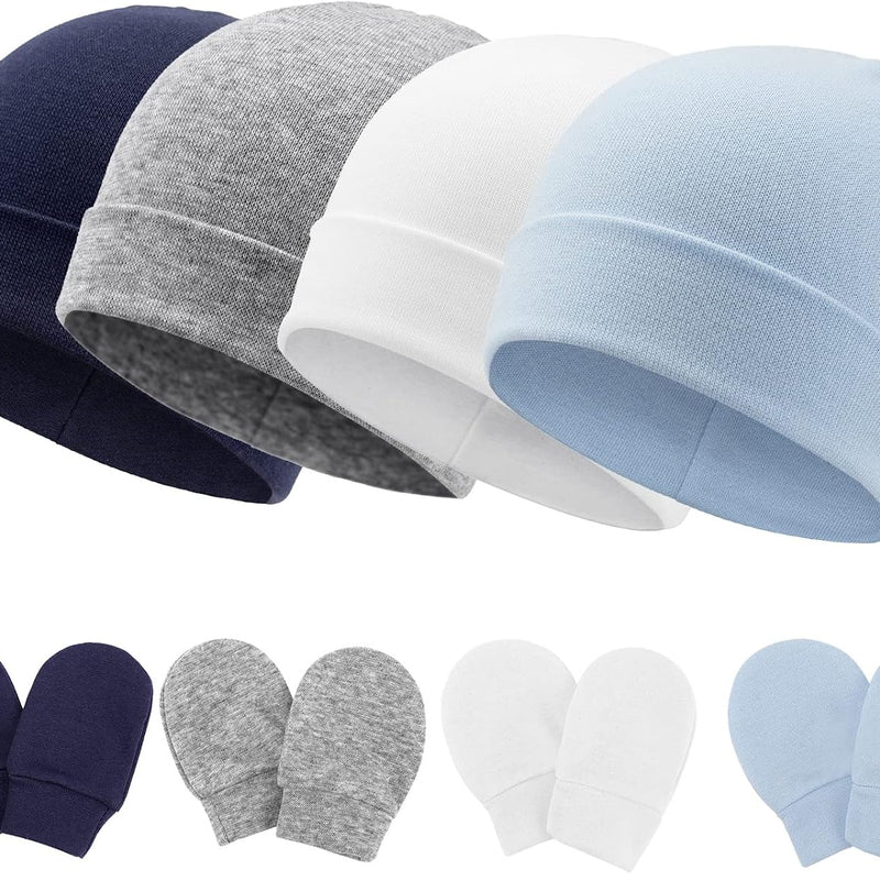 BQUBO Baby Hats and Mittens Infant Cotton Beanie Gloves No Scratch Set Newborn Hospital Hat for Boys Girls