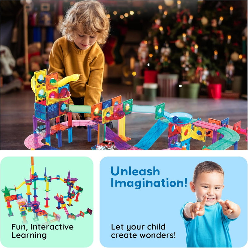 PicassoTiles 108pc Magnetic Marble Run Building Tiles STEM Learning Toy Preschool Construction Kit for Kids