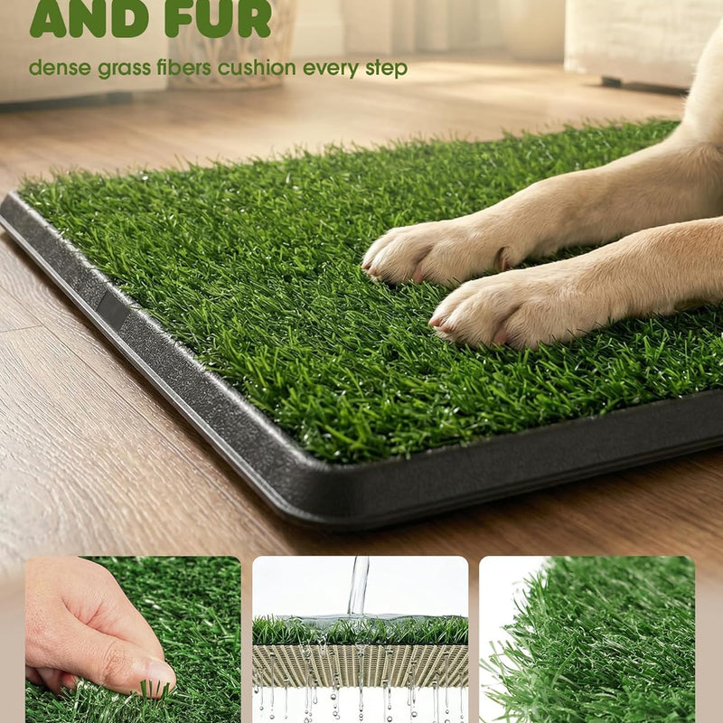 Powools Grass Pad for Dogs Potty - 3-Layer Reusable Dog Grass Pad with Tray, Washable Artificial Grasses Dog Potty Tray with Drainage Holes, Indoor & Outdoor Grass Pee Pad for Dogs, 30" x 20"