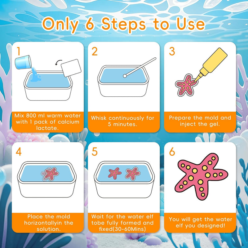 Timetome DIY Squishy Maker Kit for Kids Ages 3+ | Magic Water Elf Gel Toy Set with 20 Gels & 10 Molds, Glitter Glow Sensory Craft Activity for Creative Play