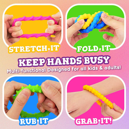 Sensory Fidget Toys Kids Toddlers - 4 Pack Chew Sensory Silicone Bracelets | Calming Autism Quiet Fidgets & Texture Stress Silent Toys for Classroom Prizes | Travel Gifts for Student Adults