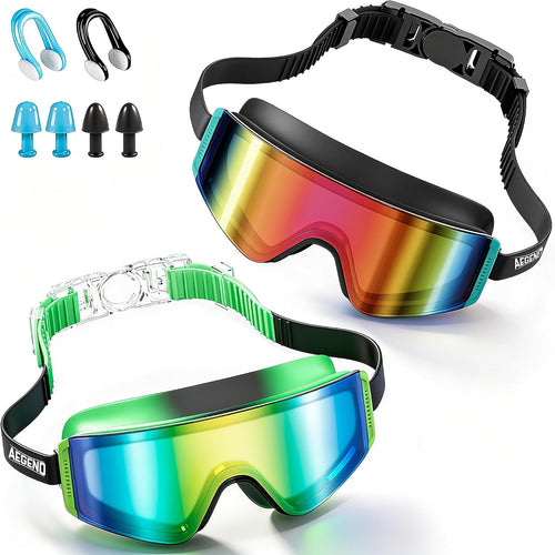 Aegend Kids Swim Goggles 2 Pack – Large Frame Anti Fog Soft Silicone Leak Proof UV Protection for Boys Girls Age 3-15