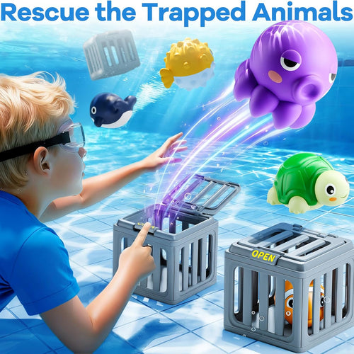 Funscape Kids Pool Diving Toy, Water Swimming Dive Game, Toddler Bath Toys | 6 Fish Cages 6 Floating Animals, Fun Swim Pool Game Outdoor Beach Lake Summer Party Gifts 3 4 5 6 7 8 10 12 Year Old Boy Girl