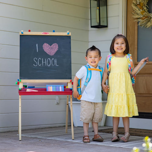 melissa & doug deluxe wooden art easel for kids with dry-erase board chalkboard & drawing paper roller folding double-sided toddler easel