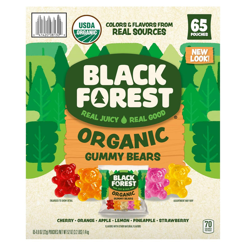 Black Forest USDA Organic Gummy Bears - 65 Pouches - .0.8Oz Each