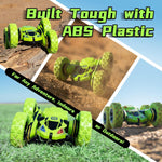 Threeking 4WD stunt RC car with soft lights, green, for kids ages 6-12, unique gift