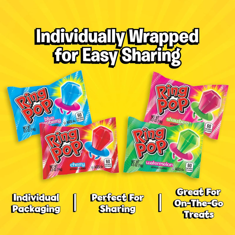 Ring Pop Lollipops - Bulk Candy Individually Wrapped Suckers Variety | Party Pack- 20 Count w/Assorted Flavors - Hard Candy for Party Favors, Kids & Goodie Bag Stuffers 0.63 Pounds