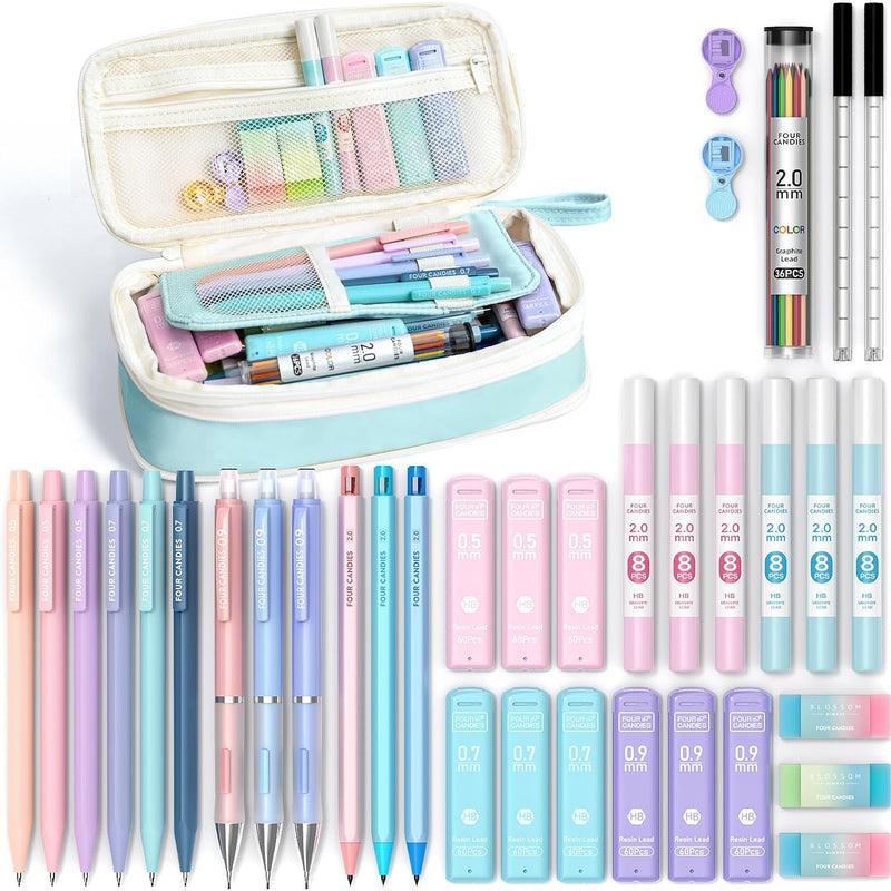Four Candies 36PCS Mechanical Pencil Set with 624 Lead Refills (Pink) | 0.5mm - 2.0mm Mechanical Pencils, Aesthetic School Supplies for Writing, Drawing, Drafting , Note-Taking & Back to School