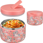 Pawtong 12oz Insulated Vacuum Food Jar with Buckle Lid Wide Mouth Soup Thermo for Hot Food Kids Leakproof Stainless Steel Lunch Container (Blue-Dinosaur)