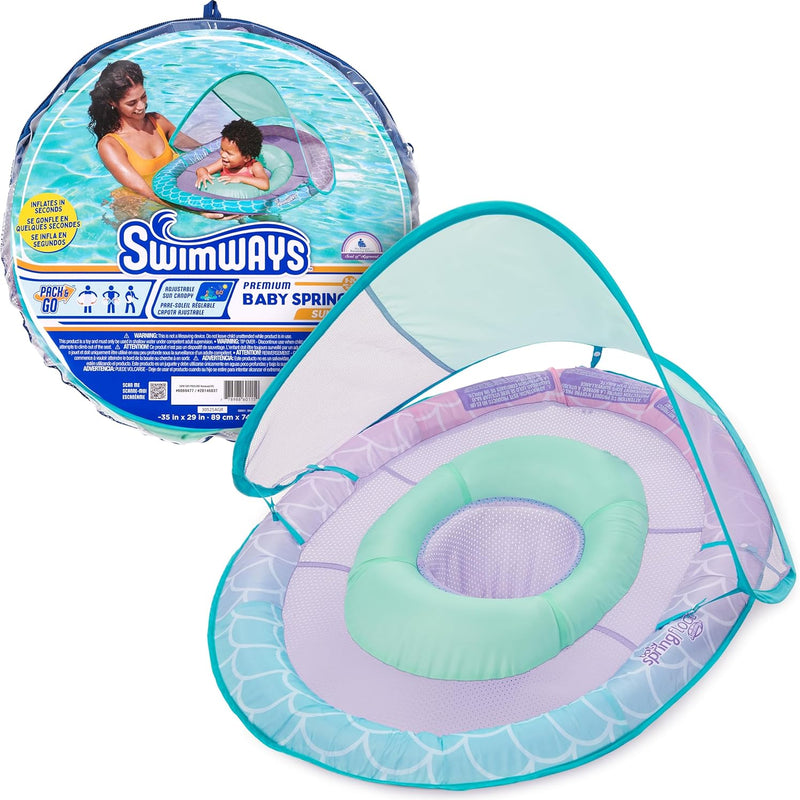 SwimWays Baby Spring Float with Adjustable Canopy and UPF Sun Protection for 9-24 Months