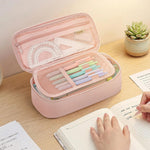 SUNEE Cute Pencil Case, Large Capacity Pencil Pouch, Big Storage Organizer for Stationery, Zipper Pen Bag, Back to School Supplies, Office Organizer Makeup Bag, for Teen Girl Boy Men Women, Pink