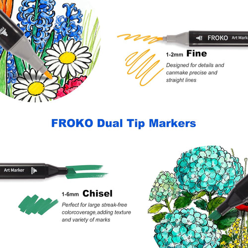 FROKO Alcohol Markers, 80 Colors Dual Tip Art Marker,Coloring Marker, markers for adult coloring books no bleeding