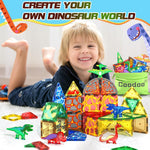 102PCS Dinosaur Toys Magnetic Tiles with 8 Dinosaurs - Jurassic Scenes Dinosaur World Adventure Set, Magnetic Blocks Kids Toys for Boys & Girls Ages 3+, Sensory Toddler Creative Kids Games Gifts