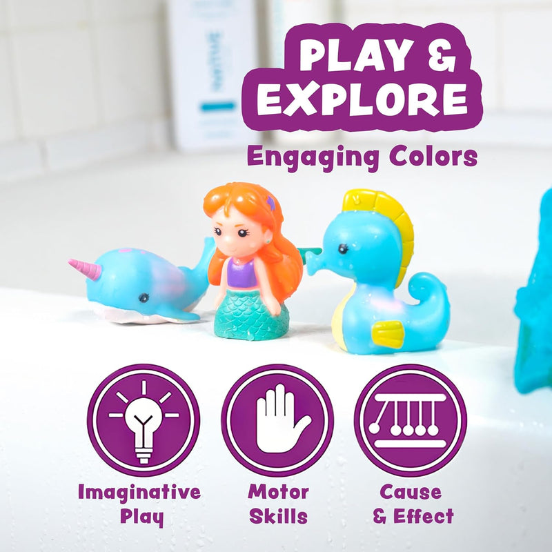 Tub Works® Mermaid Lagoon™ Light Up Bath Toys, 6 Pack | Water-Activated Flashing Color-Changing Sensory Toys